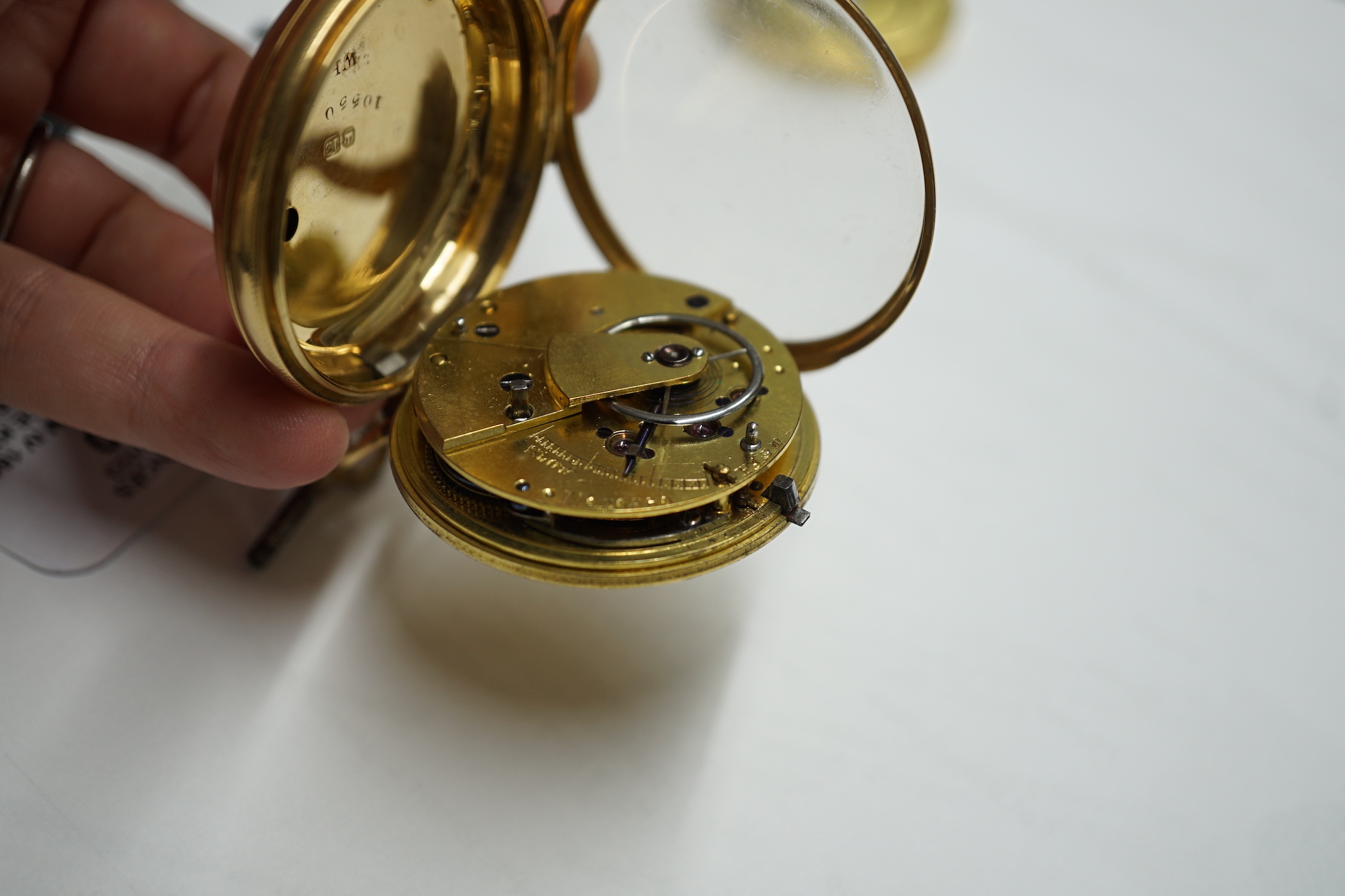 A late William IV 18ct gold open face keywind pocket watch, with yellow Roman dial and subsidiary seconds, case diameter 49mm